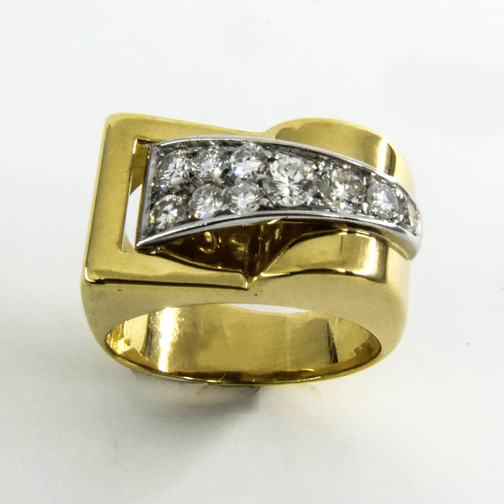 Yellow gold ring bridge-shaped with white gold and diamond - Gioielli ...
