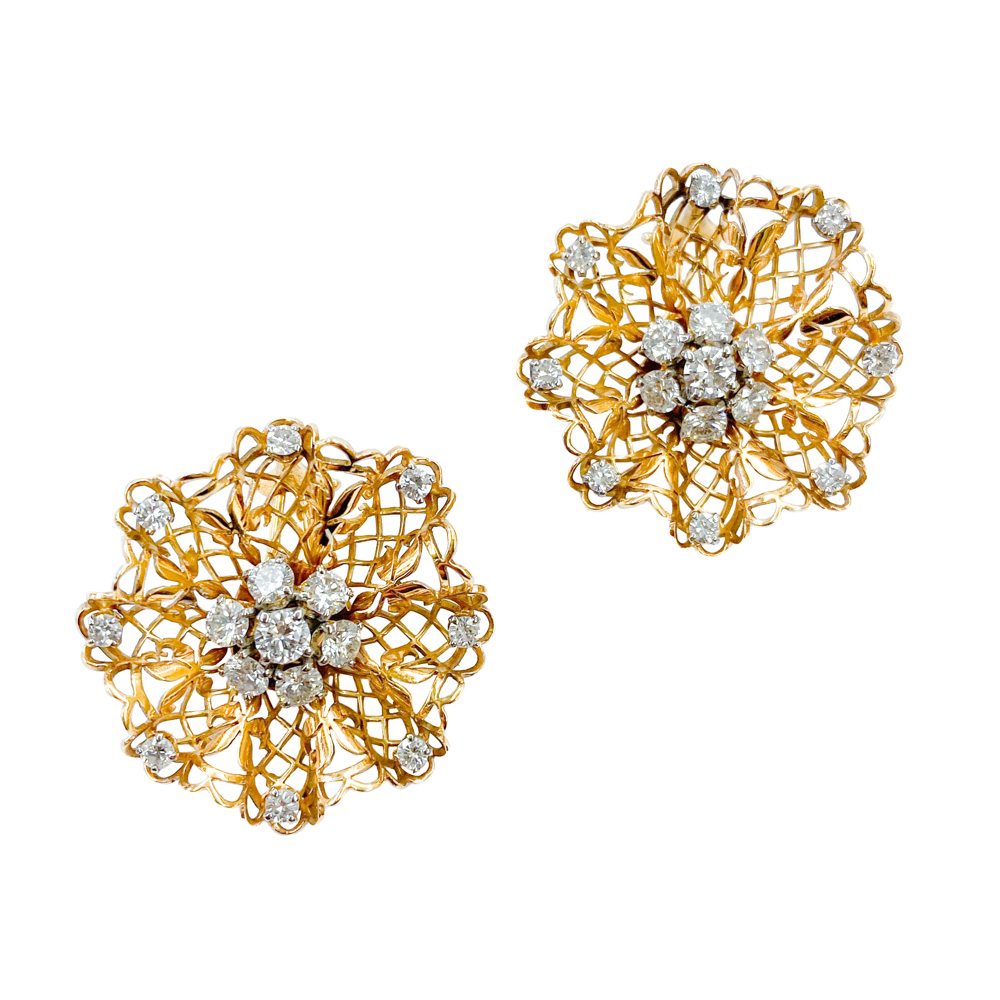 Red gold earrings with diamonds - Italy 1940s - Gioielli antique on ...