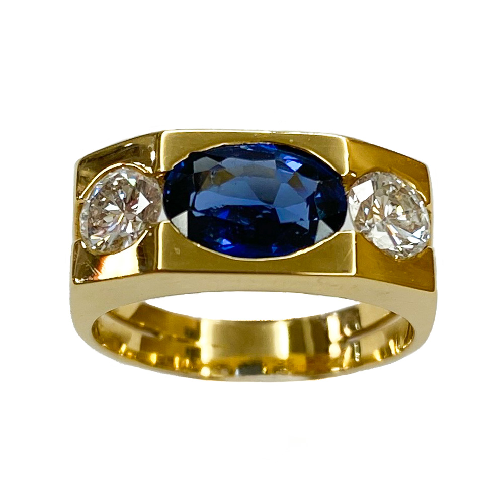 18 karat yellow gold ring with sapphire and diamonds - Italy 1960s ...