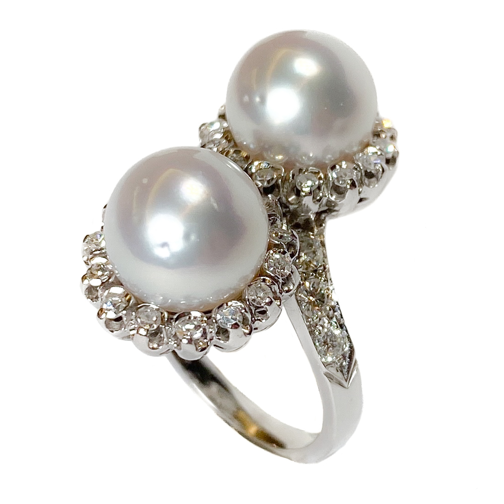 Anello a contrarie in oro bianco 18 karati con perle australiane Italia anni 50 Vendita Gioielli d epoca Passione Antiqua
