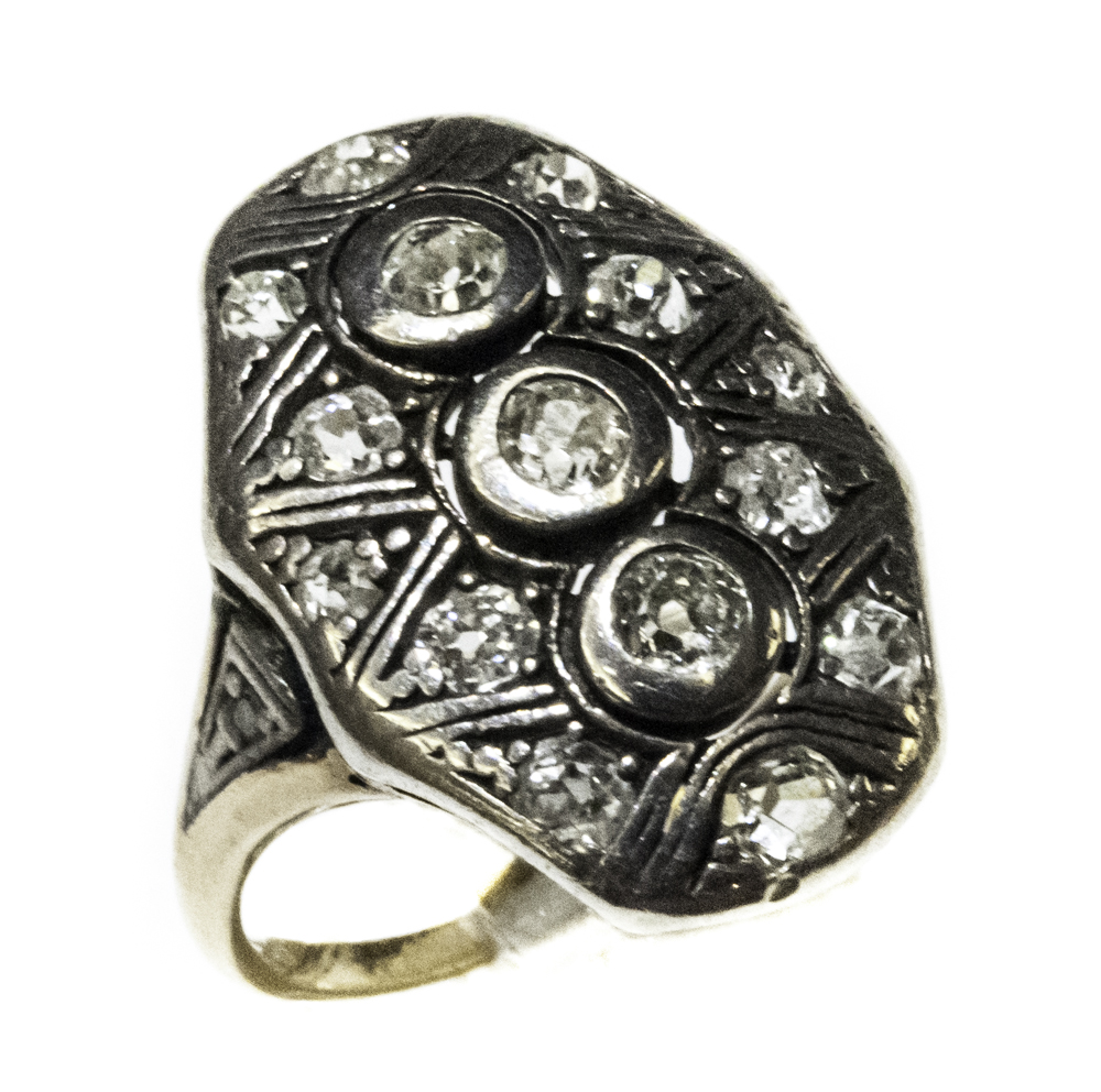 Anello in oro ed argento con diamanti - Italia metà Ottocento