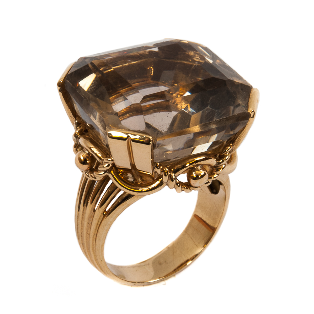Gold ring with smoky quartz - Italy 1950