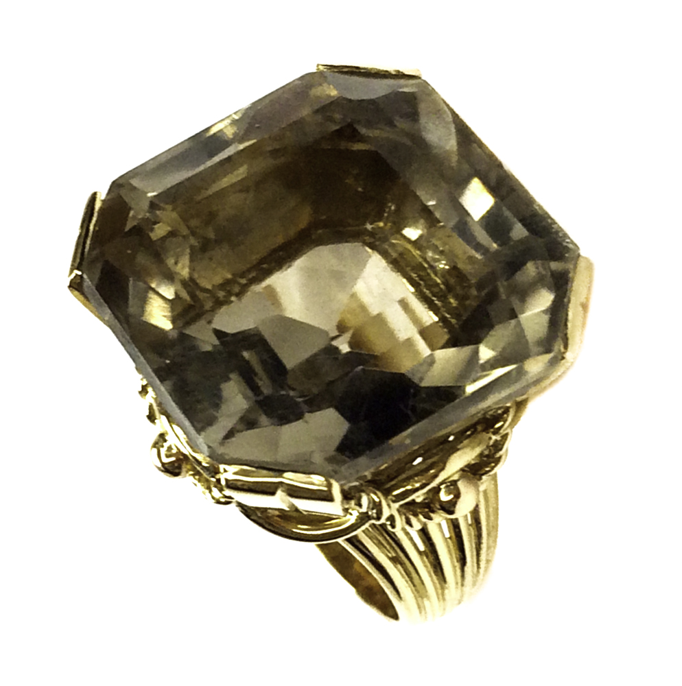 Gold ring with smoky quartz - Italy 1950