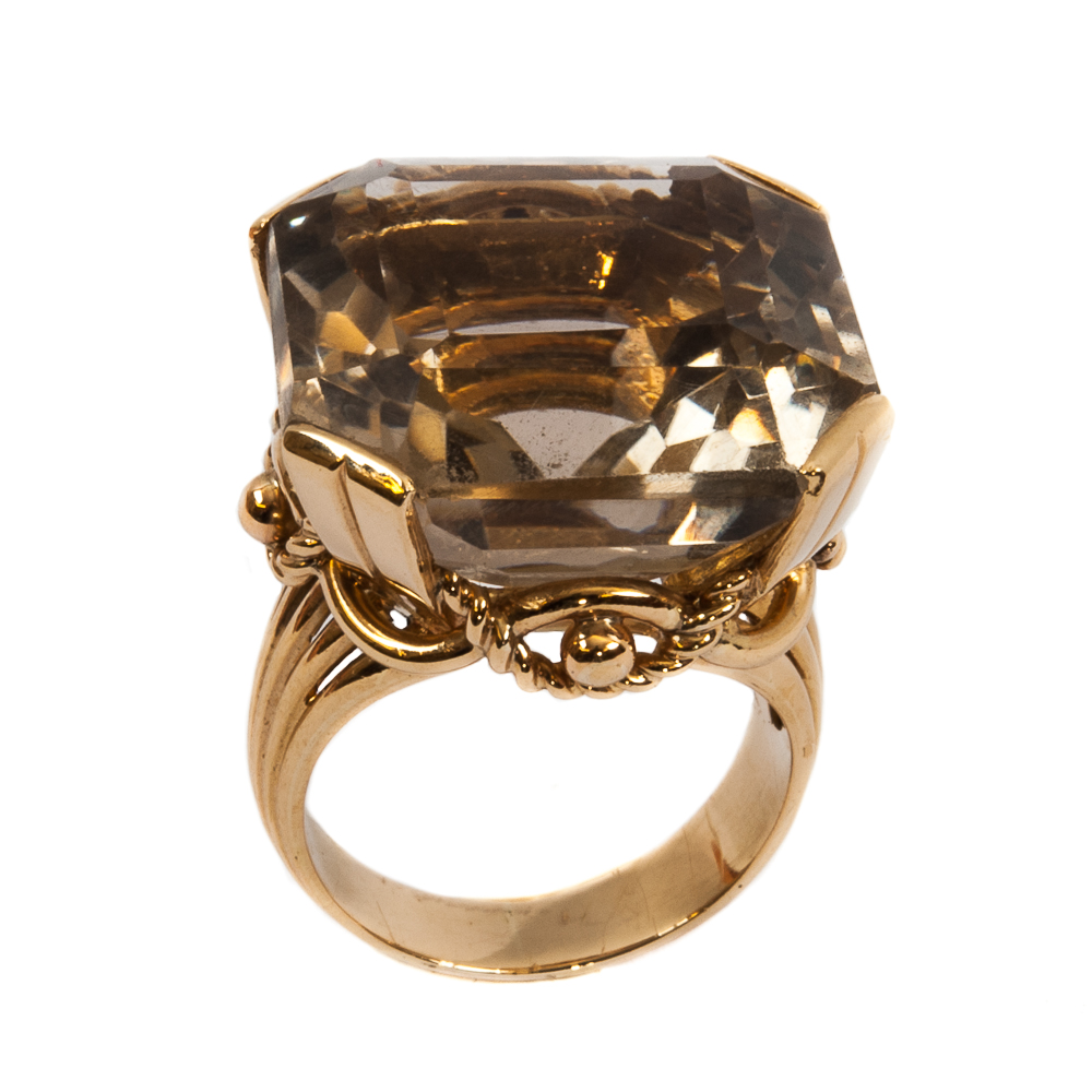 Gold ring with smoky quartz - Italy 1950