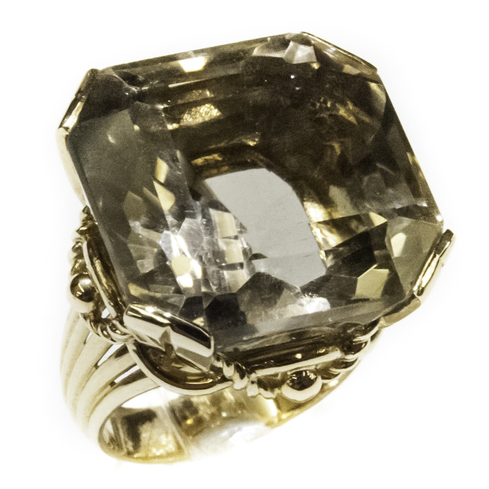 Gold ring with smoky quartz - Italy 1950