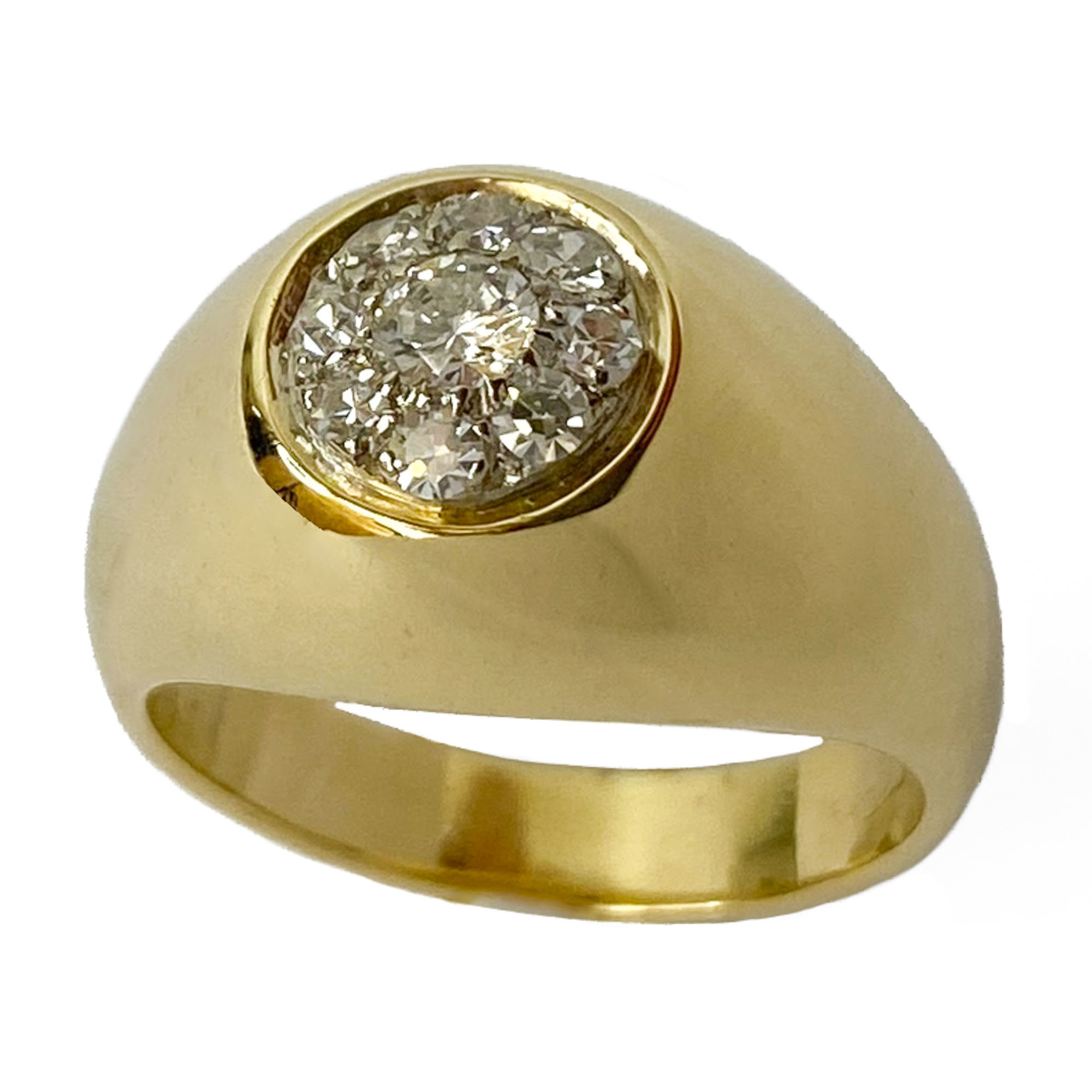 18 karat yellow gold ring with pavé of diamonds - Italy 1960s