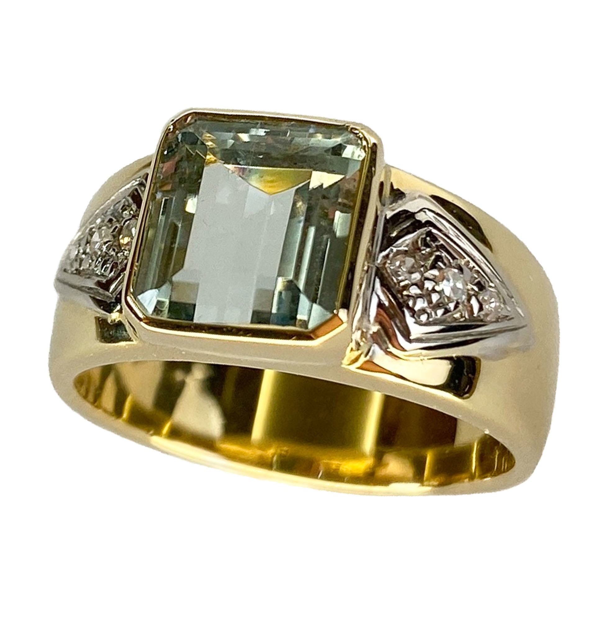 Anello in oro giallo 18 karati con acquamarina e diamanti Italia anni 90 Vendita Gioielli d epoca Passione Antiqua