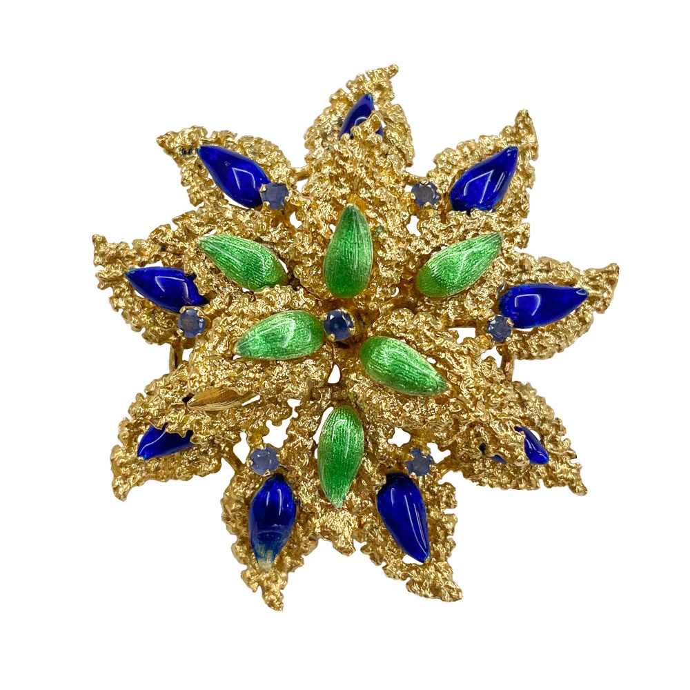 Spilla Donna A Fiore Ovale Argento E Cristallo Blu – Gioiello Con Strass, 10x9.7 Cm