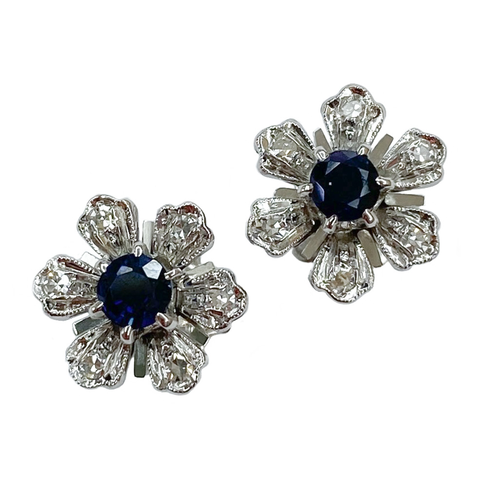 Orecchini Pendenti In Oro Giallo 18kt Con Zaffiri Blu E Diamanti - Stile Antico