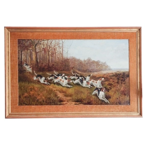 Oil on canvas with hunting scene - George Veal - England 1885
