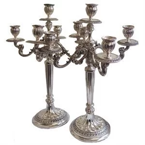 Coppia di candelabri a cinque fiamme in argento - Italia anni '60