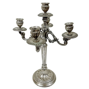 Pair of five-flame candelabra in silver 800 - Italy 1950s