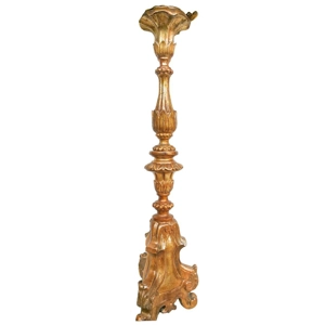 Candeliere da pavimento in legno con foglia oro - Italia XVIII secolo