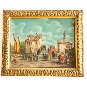 Glimpse of Venice with a bridge - Watercolour on cardboard - Erma Zago beginning of 20th Century