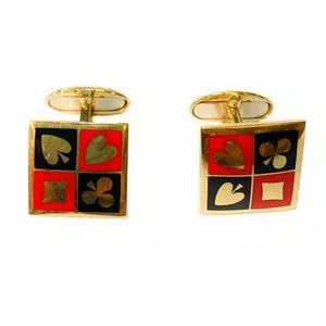 18 karat yellow gold cufflinks with card suits - Italy 1970s