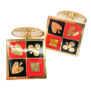 Gemelli in oro giallo 18 karati con carte da gioco - Italia anni '70