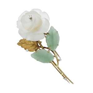 18 karat gold brooch with rock crystal and diamonds - Italy 1960s