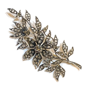 Spilla a tralcio fiorito in Oro e Argento con diamanti - Italia 1900
