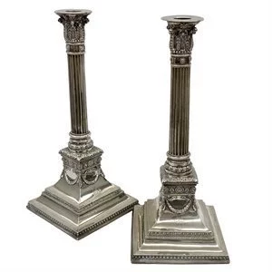 Pair of neoclassical silver candle holders - Germany 19th century
