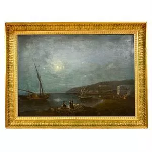 Olio su tela - Marina in notturna - Salvatore Petruolo - Italia XIX secolo