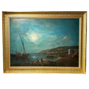 Olio su tela - Marina in notturna - Salvatore Petruolo - Italia XIX secolo