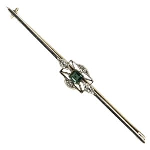 Liberty brooch in gold and platinum with diamonds and emerald - Italy 1920s