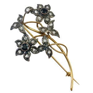 Gold and silver brooch with sapphires and diamonds - Italy 1960s
