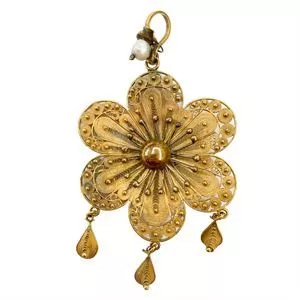 14 karat gold pendant with natural pearl - Italy 19th century
