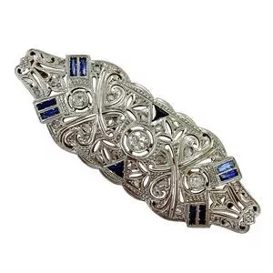 Brooch in gold and platinum with diamonds and sapphires - Italy 1930s