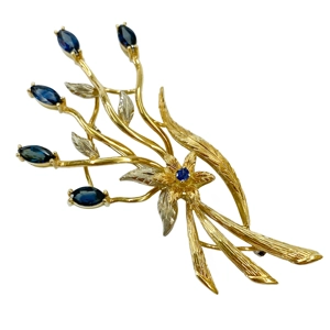 18 karat white and yellow gold brooch with sapphires - Italy 1960s