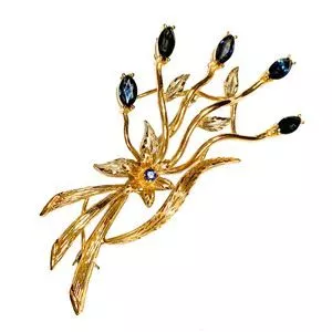 White and yellow gold brooch with sapphires - Italy 60s