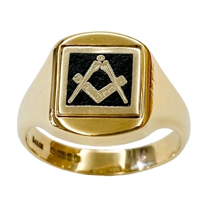 Anello da uomo oro 9 karati - Massoneria - Inghilterra primo '900