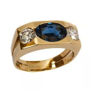 18k yellow gold ring with sapphire and diamonds - Italy 1960s