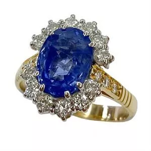 White and yellow gold ring with sapphire and diamonds - Italy 70s