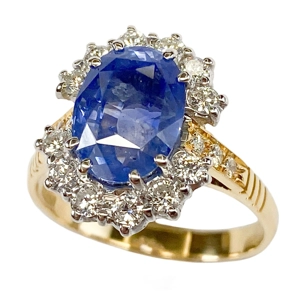 Anello in oro bianco e giallo con zaffiro e diamanti - Italia anni '70