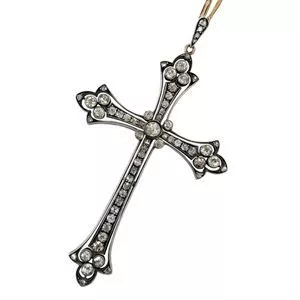 Gold and silver cross pendant with diamonds - Italy 19th century