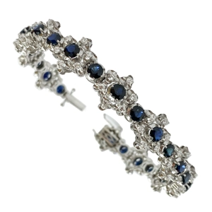 Bracciale in oro bianco 18 karati con zaffiri e diamanti - Italia anni '80