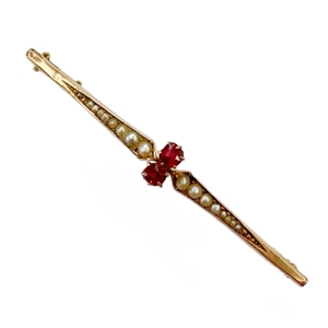 14 karat gold brooch with garnets and pearls - Italy - 19th cent.