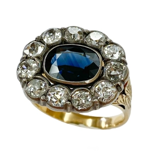 Gold and silver ring with sapphire and diamonds - Italy 1910s