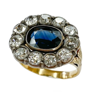 Anello in oro e argento con zaffiro e diamanti - Italia anni '10