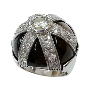 18 karat white gold ring with quartz and diamonds - Italy