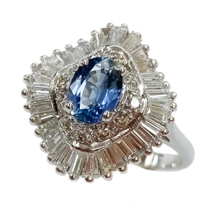 18 karat white gold ring with sapphire and diamonds - Italy 1980s