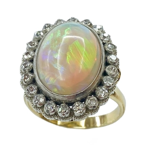 14 karat yellow and white gold ring with opal and diamonds - United States 1930s