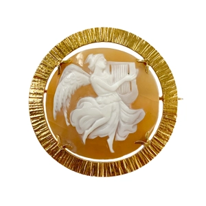 Pendente in oro 18k con cammeo di conchiglia - Italia anni '60