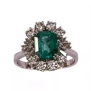 Anello in oro 18 karati con smeraldo e diamanti - Italia - anni '50
