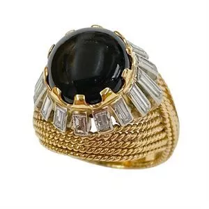 Gold and platinum ring with diamonds and natural spinel - Italy 1940s