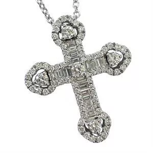 18 karat gold necklace and cross pendant with diamonds - Italy