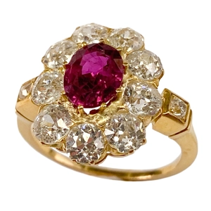 Anello in oro giallo 18 karati con rubino e diamanti - Italia primo '900