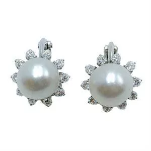 Orecchini in oro bianco 18 karati con perle naturali e diamanti - Italia anni '50
