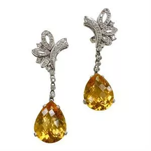 18 karat white gold earrings with citrine quartz - Italy 1940s